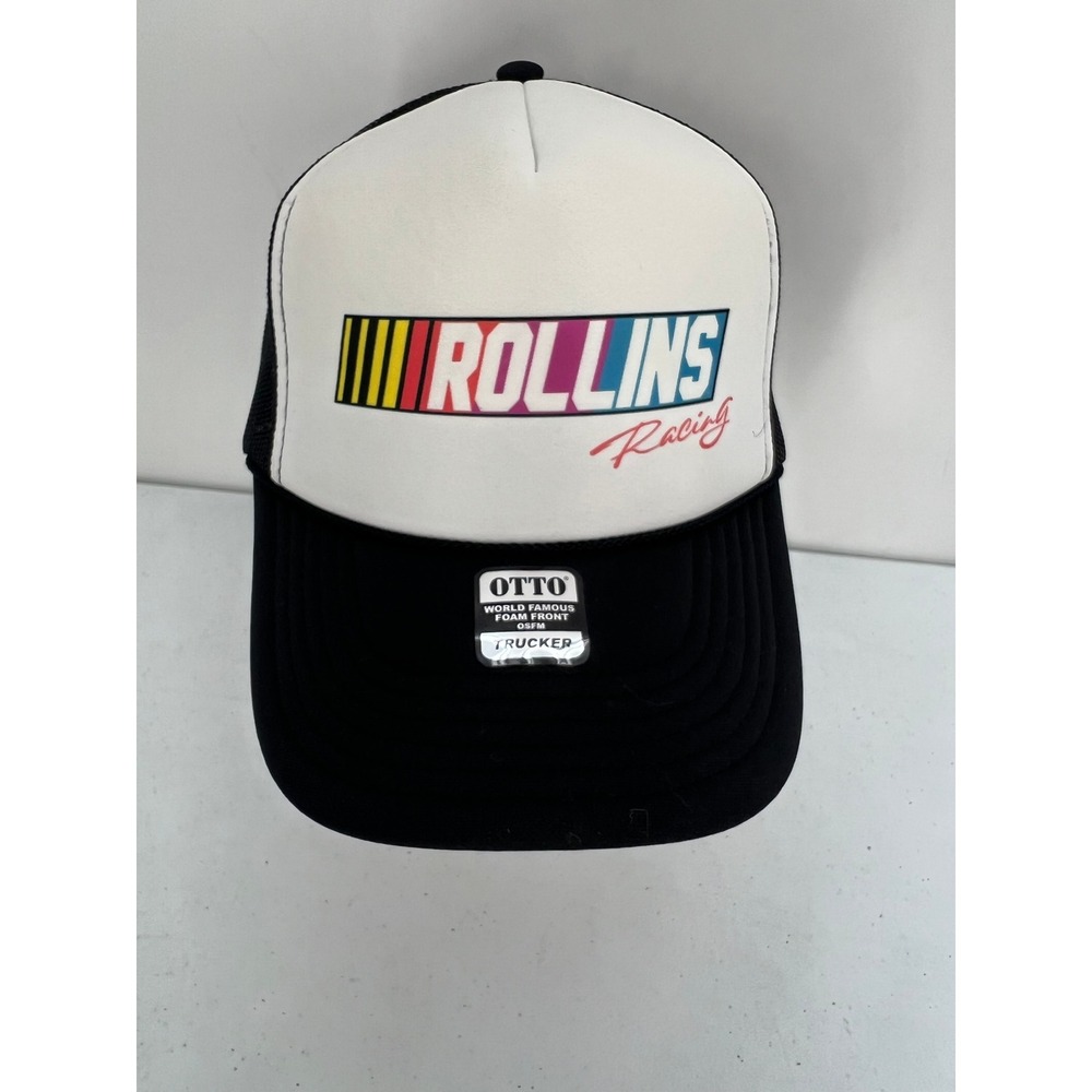 Rollins Racing OTTO Mesh Snapback Trucker Hat Black White OSFM
